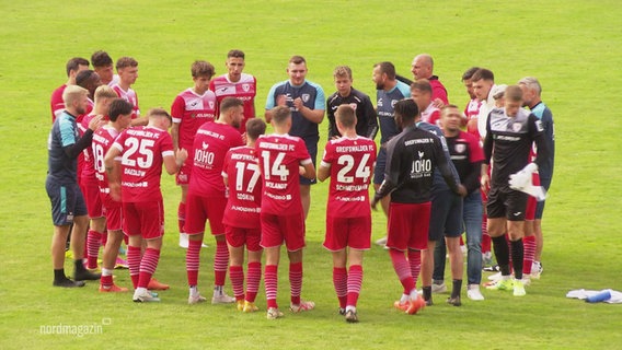 Die Fussballer des Greifswalder FC stehen in einem Kreis. © Screenshot 