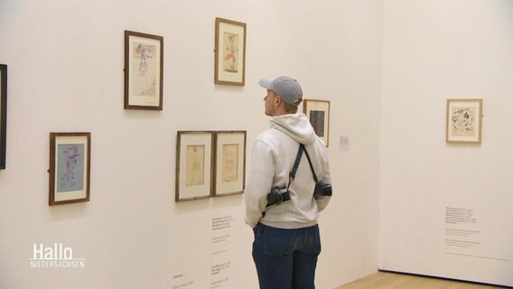 Eine Person betrachtet ein Bild in einer Ausstellung. © Screenshot 
