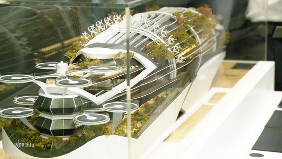 Ein Model eines nachhaltigen Kreuzfahrtschiffs der Zukunft. © Screenshot 
