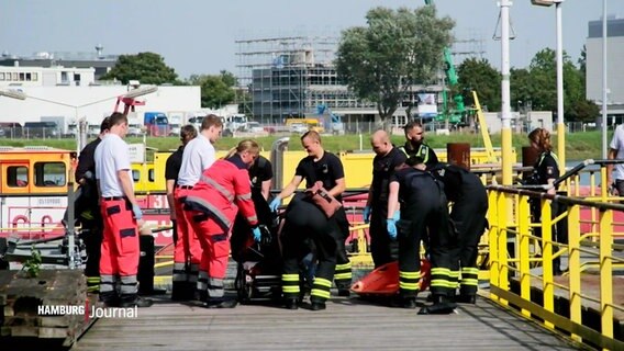 Rettungskräfte im Einsatz am Elbufer © Screenshot 