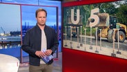 Christian Buhk moderiert in der Frühausgabe Hamburg Journal einen Beitrag zu den Bauarbeiten der U5 an. © Screenshot 