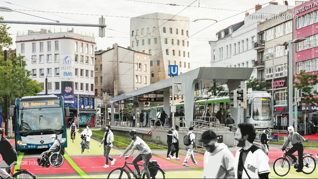 Hannover's Innenstadt, wie sie nach Einführung des neuen Mobilitätskonzepts aussehen könnte.