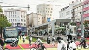 Hannover's Innenstadt, wie sie nach Einführung des neuen Mobilitätskonzepts aussehen könnte. © Screenshot 