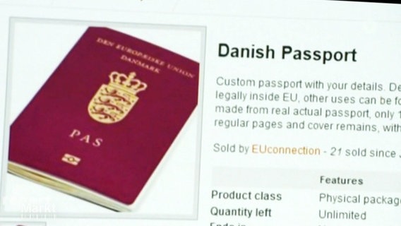 Ein Internetseite zeigt ein Bild eines dänischen Reisepasses. © Screenshot 
