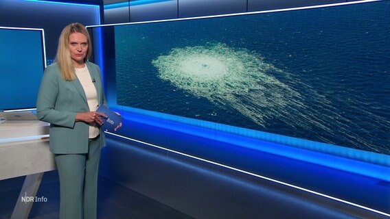 Juliane Möcklinghoff moderiert in der Frühausgabe NDR Info einen Beitrag zum Angriff auf die Nord Stream Pipelines an. © Screenshot 