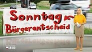 Alexandra Bauer moderiert in der Frühausgabe Schleswig-Holstein einen Beitrag zum Sonntags-Bürgerentscheid an. © Screenshot 