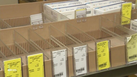 Ein lückenhaft mit Medikamenten gefüllter Apothekenschrank unterstreicht Lieferengpässe in der medizinischen Versorgung. © Screenshot 