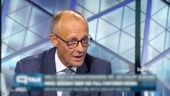 Ausschnitt aus einem Auftritt von CDU-Chef Friedrich Merz im Fernsehsender Welt TV. © Screenshot 