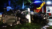 Ein Autowrack an einem Leitpfosten einer Straße. © Screenshot 