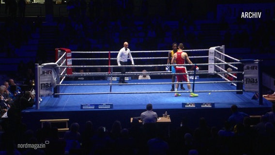 Zwei Boxer stehen neben einem Ringrichter im Ring. © Screenshot 