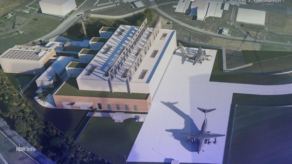 Eine Computersimulation des geplanten Wartungszentrums für Transportflugzeuge in Wunstorf. © Screenshot 