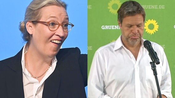 Alice Weidel von der AfD und Robert Habeck von den Grünen. (extra 3 vom 12.10.2023 im Ersten) © NDR 
