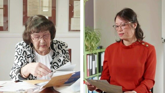 Adelia Engel, ehemalige Russischlehrerin an der Uni Rostock, und Doan Hoang Mai, frühere Vertragsarbeiterin in der DDR. © Screenshot 
