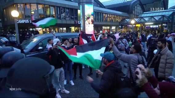 Demonstrierende mit palästinensischen Flaggen. © Screenshot 
