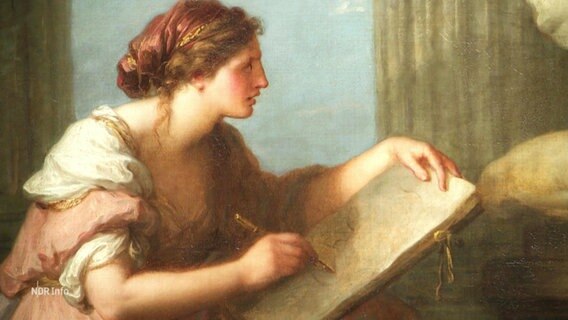 Gemälde einer Frau mit Skizzenbuch beim Zeichnen © Screenshot 