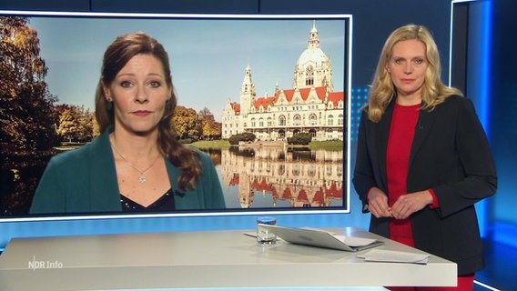 Moderatorin Juliane Möcklinghoff interviewt die zugeschaltete Rebecca Seidler, Vorsitzende des Landesverbands der liberalen jüdischen Gemeinden Niedersachsens. © Screenshot 