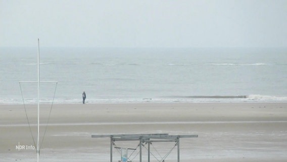 Ein Mann steht an einem Strandabschnitt an der Nordsee. © Screenshot 