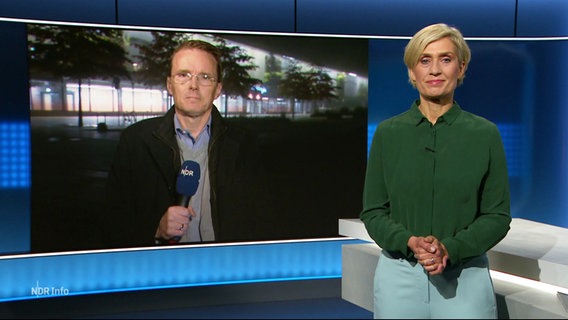 NDR-Reporter Heiko Sander zugeschaltet aus Wilhelmsburg. © Screenshot 