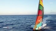 Ein Sportsegelboot mit buntem Segel pflügt durch das Meer. © Screenshot 