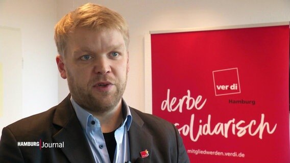 Ole Borgard von der Gewerkschaft Verdi im Interview. © Screenshot 