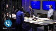 Susanne Stichler mit vier Gästen im Studio der NDR Redezeit. © Screenshot 