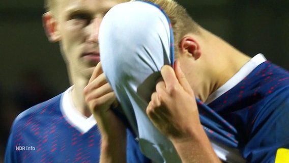 Ein Spieler von Holstein Kiel zieht sich sein T-shirt über den Kopf. © Screenshot 