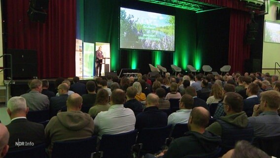 Das Publikum schaut bei einem Kongress auf die Bühne und hört einem Redner zu. © Screenshot 