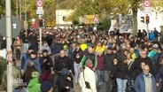 Viele Menschen nehmen an einem Demonstrationszug teil. © Screenshot 