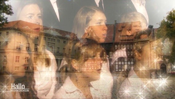 Ein Bild von Chorsängerinnen mit einem durchscheinenden Foto der Braunschweiger Innenstadt. © Screenshot 