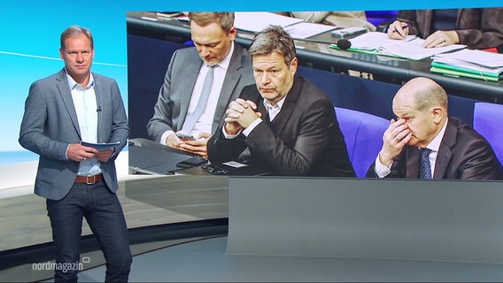 Nachrichtensprecher Thilo Tautz moderiert Nordmagazin. © Screenshot 