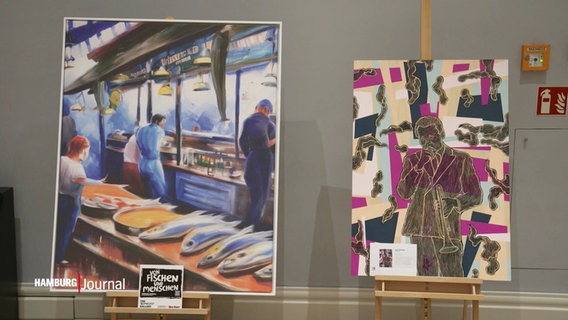KI-generierte Gemälde ausgestellt bei einer Charity Auktion in der Kunsthalle. © Screenshot 