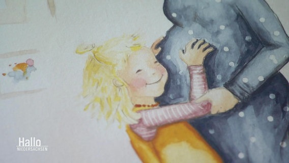 Eine Illustration zeigt ein Kind, das an dem schwangeren Bauch seiner Mutter horcht. © Screenshot 