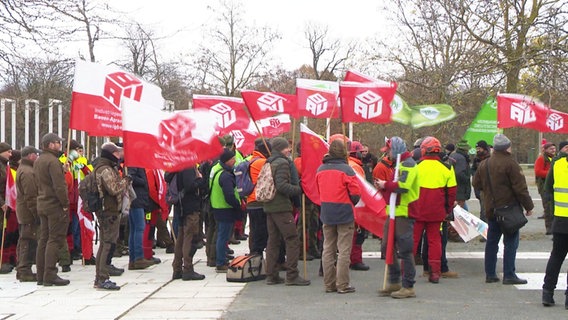 Beschäftigte im öffentlichen Dienst wehen Fahnen auf Streik. © Screenshot 