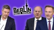 Robert Habeck, Christian Lindner und Olaf Scholz in der Ampel-Villa bei "Berlin - Gute Nacht". (extra 3 vom 29.11.2023 im NDR Fernsehen) © NDR 