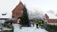 Ein frisch aufgestellter Weihnachtsbaum vor einem Gutshaus. © Screenshot 