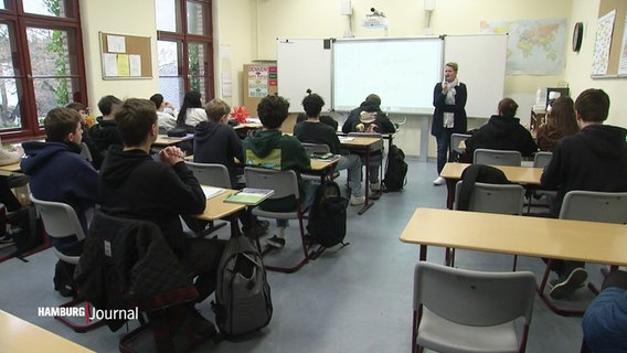 Unterricht in einem Klassenzimmer, die Kamera steht hinter den Schülerinnen und Schülern. © Screenshot 