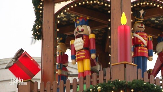 Miniatur Karussel mit Nussknackerfiguren auf einem Weihnachtsmarkt. © Screenshot 