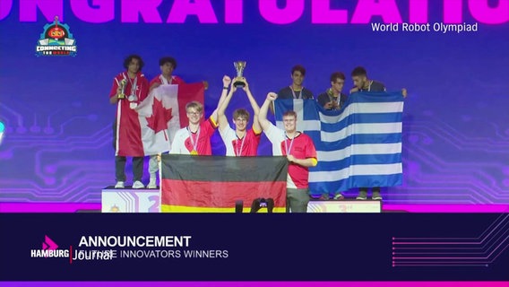 Das deutsche Team bei der Verleihung der Goldmedaille bei der World Robot Olypiad in Panama. © Screenshot 