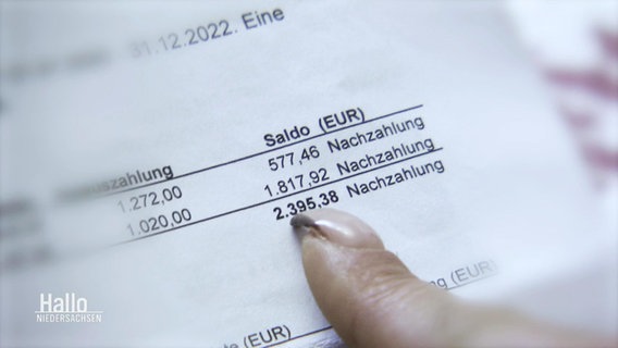 Auf einer Abrechnung ist eine Nachzahlung mit über 2.300 Euro beziffert. © Screenshot 