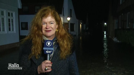 Reporterin Sophie Mühlmann berichtet aus dem vom Hochwasser betroffenem Verden. © Screenshot 