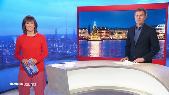 Theresa Pöhls und Carl-Georg Salzwedel moderieren das Hamburg Journal 18.00. © Screenshot 