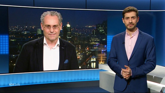 Moderator Daniel Anibal Bröckerhoff spricht mit dem zugeschalteten Wetter-Experten Frank Böttcher. © Screenshot 