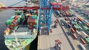Ein Containerschiff wird im Hamburger Hafen be- oder entladen. © Screenshot 