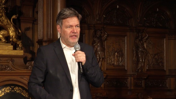 Robert Habeck spricht in ein Mikrofon. © Screenshot 
