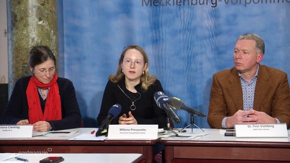 Drei Personen bei einer Pressekonferenz. © Screenshot 