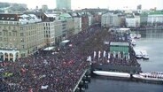 Luftbildaufnahme der Demonstration gegen Rechts auf dem Hamburger Jungfernstieg. © Screenshot 