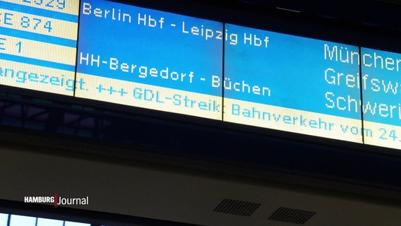 Eine Anzeigetafel im Hauptbahnhof zeigt den GDL-Streik der Deutschen Bahn an. © Screenshot 