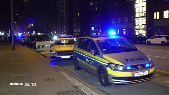 Zwei Polizeiwagen mit Blaulicht parken am Straßenrand. © Screenshot 