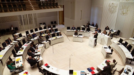 Der Plenarsaal im Landtag Mecklenburg-Vorpommern von oben. © Screenshot 