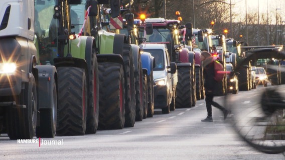 Traktoren stehen an einer Straße. © Screenshot 